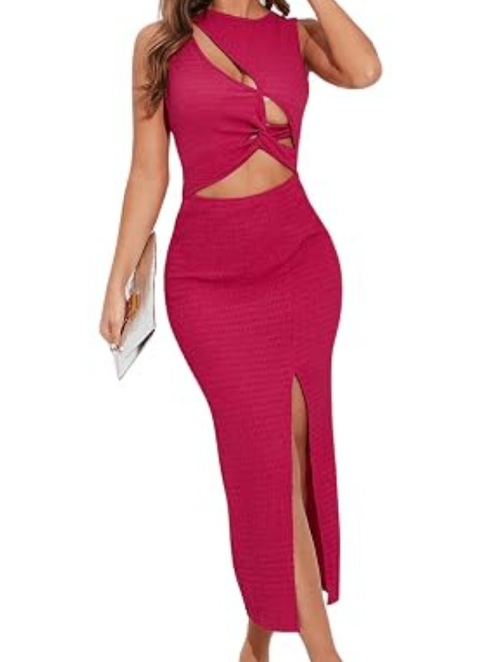 Soly Hux Cut-Out Twist Front Midi Skirt - Fuchsia Pink